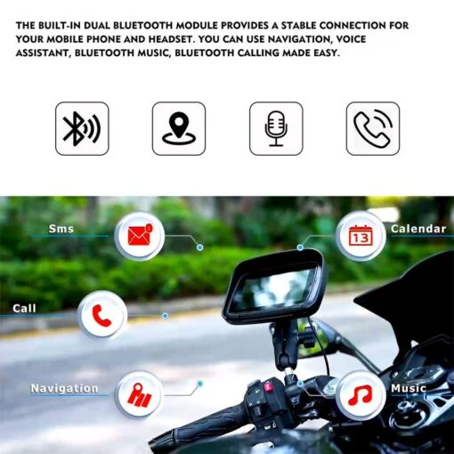 Motorcycle 5 inch Screen with Carplay & Android Auto Waterproof Bluetooth - Image 4
