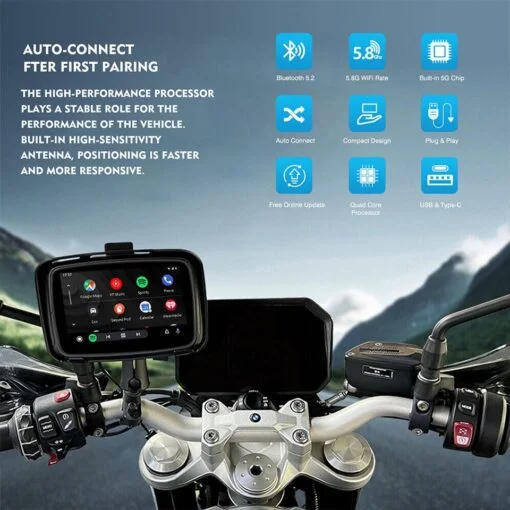 Motorcycle 5 inch Screen with Carplay & Android Auto Waterproof Bluetooth - Image 6